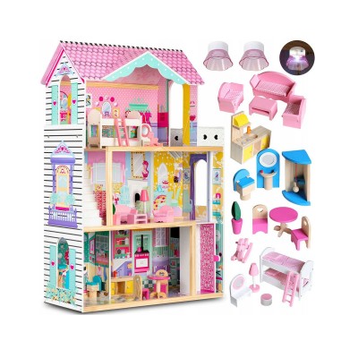Wooden Dolls House 3 Floors 120x82x33 cm Pink Refurbished Grade A