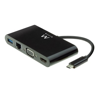 Docking Station USB-C Ewent EW9827 HDMI/VGA c/Ethernet Negro