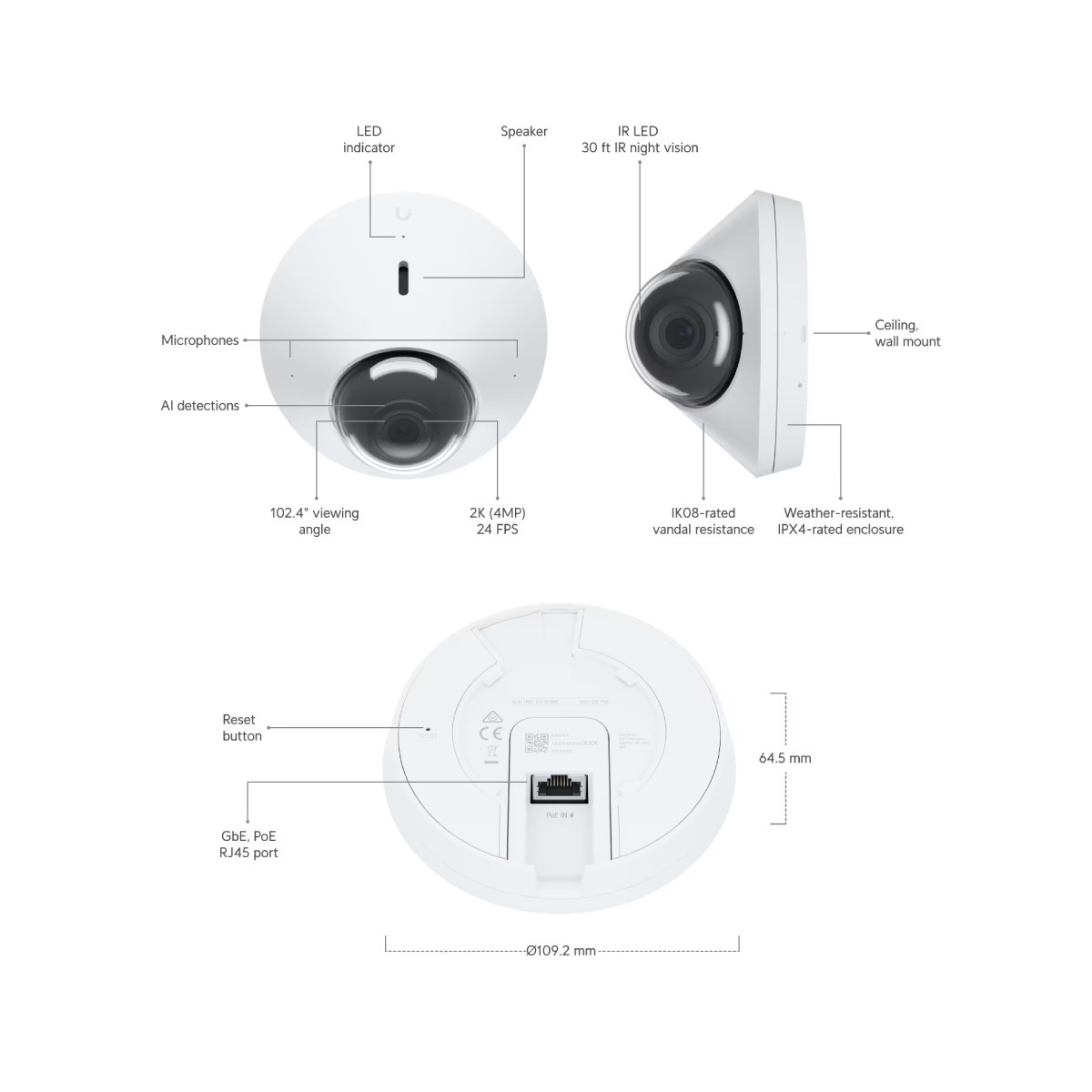 Ubiquiti UniFi G4 Dome Security Camera Outdoor Indoor PoE UVC-G4