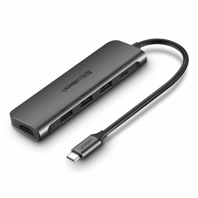 Hub Ugreen CM136 USB-C para HDMI/USB 3.0/USB-C/Jack 3.5mm Cinzento