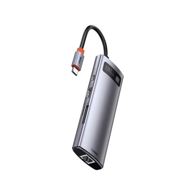 Hub Baseus Metal Gleam USB-C para USB 3.0/USB-C/HDMI/Leitor de Cartões/RJ-45 Cinzento