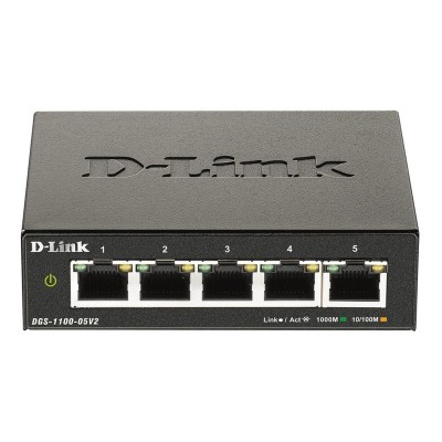 Switch D-Link 5 Portas 10/100/1000 Mbps Preto (DGS-1100-05V2)