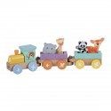 Tren educativo de madera con animales de la selva