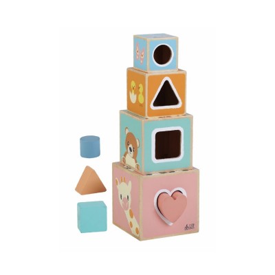Torre de cubos de madera educativos de 4 piezas