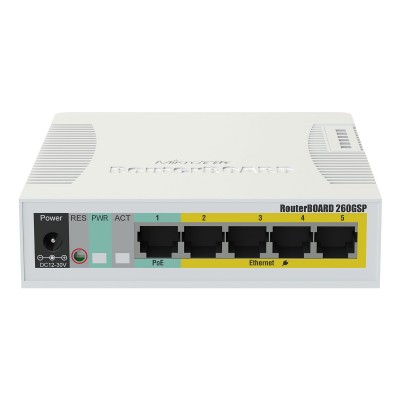 Switch MikroTik RB260GSP 5 Portas PoE Branco (CSS106-1G-4P-1S)