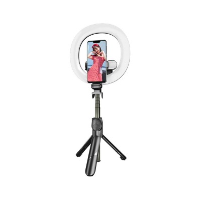 Selfie Stick with Ring Light SSTR-18 Bluetooth w/Remote Control Black