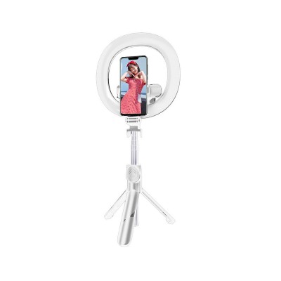 Selfie Stick com Ring Light SSTR-18 Bluetooth c/Controlo Remoto Branco