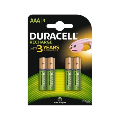 Rechargeable batteries Duracell Pack 4 AAA / 750 mAh