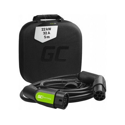 Charging Cable Green Cell EV07 Tipo 2 22kW 32A 5m Black