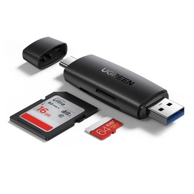 Leitor de Cartões Ugreen CM304 USB 3.0/ USB tipo-C para SD/TF Preto