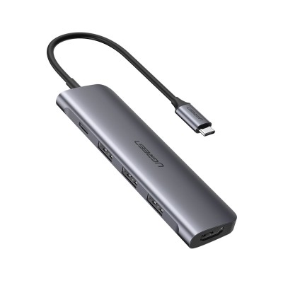 Hub Ugreen CM136 USB-C para USB 3.0/RJ-45/USB-C/HDMI Cinzento