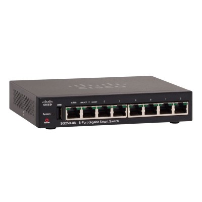 Switch Cisco 8 Portas Gigabit Ethernet PoE Gerido Preto (SG250-08-K9-EU)